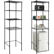 4 Tier Mini Fridge Stand with Storage for Dorm Microwave Stand Over Mini Fridge Storage Shelf Adjustable Height Organizer for College Rooms Kitchen Pantry(Black)